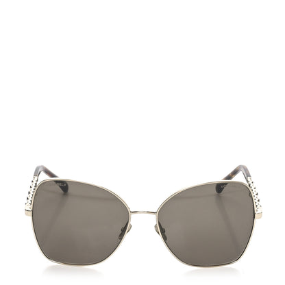 Chanel Metal Calfskin Butterfly Pearl Chain Sunglasses 4274Q Gold Black 2 of 6