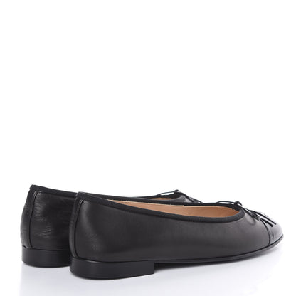 Chanel Lambskin Patent Cap Toe Ballerina Flats 38.5 Black 4 of 7