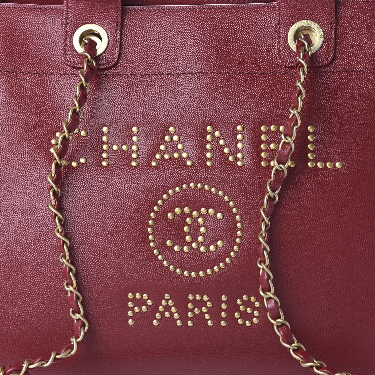 Chanel Caviar Small Studded Deauville Tote Red 10 of 10