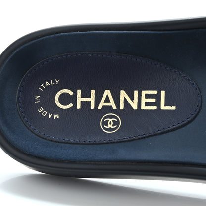 Chanel Satin Canvas Chain Slides Sandals Flats 35 Marine 6 of 9