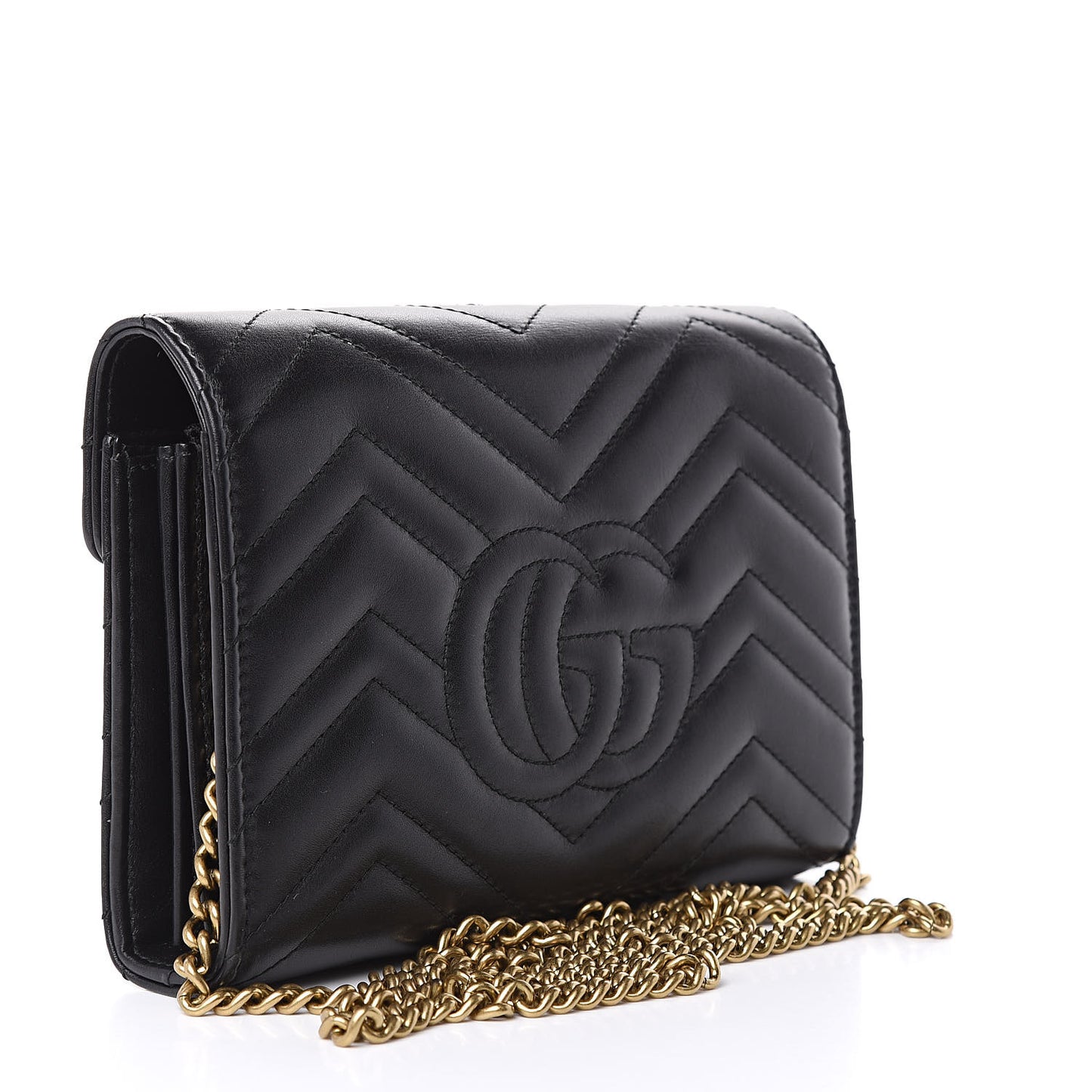 Calfskin Matelasse GG Marmont Chain Wallet Black