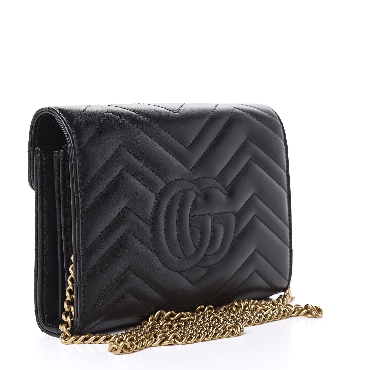 Gucci Calfskin Matelasse GG Marmont Chain Wallet Black 3 of 11