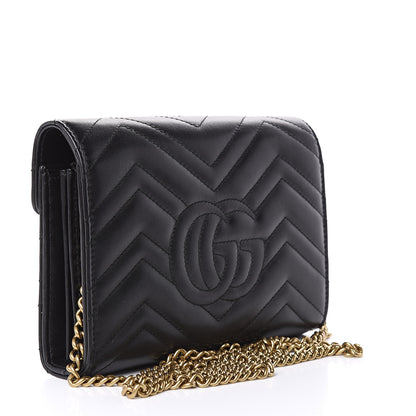 Gucci Calfskin Matelasse GG Marmont Chain Wallet Black 3 of 11