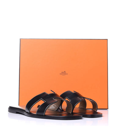 Hermes Box Calfskin Oran Sandals 39.5 Black 11 of 11