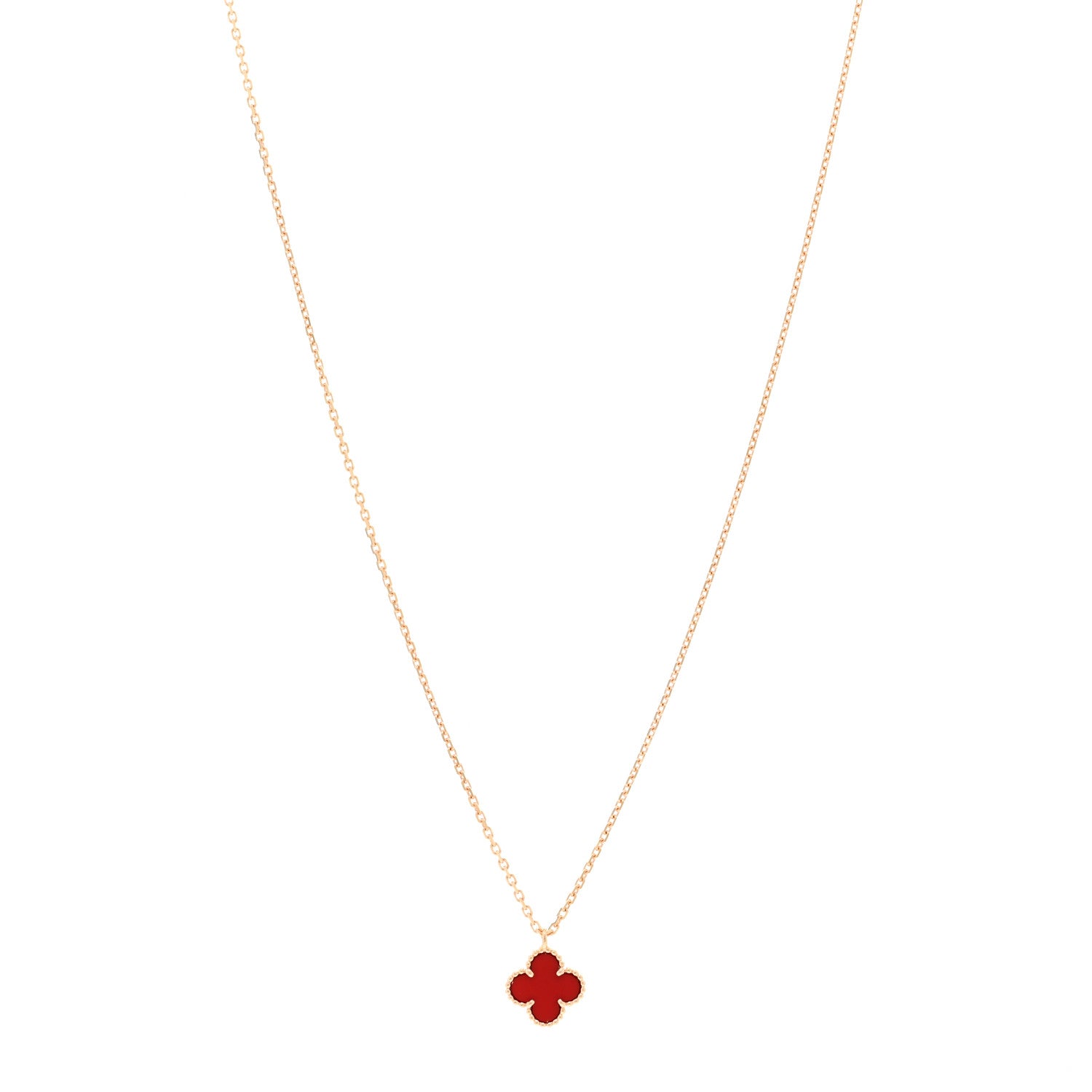 Van Cleef & Arpels 18K Rose Gold Carnelian Sweet Alhambra Pendant Necklace 1 of 5
