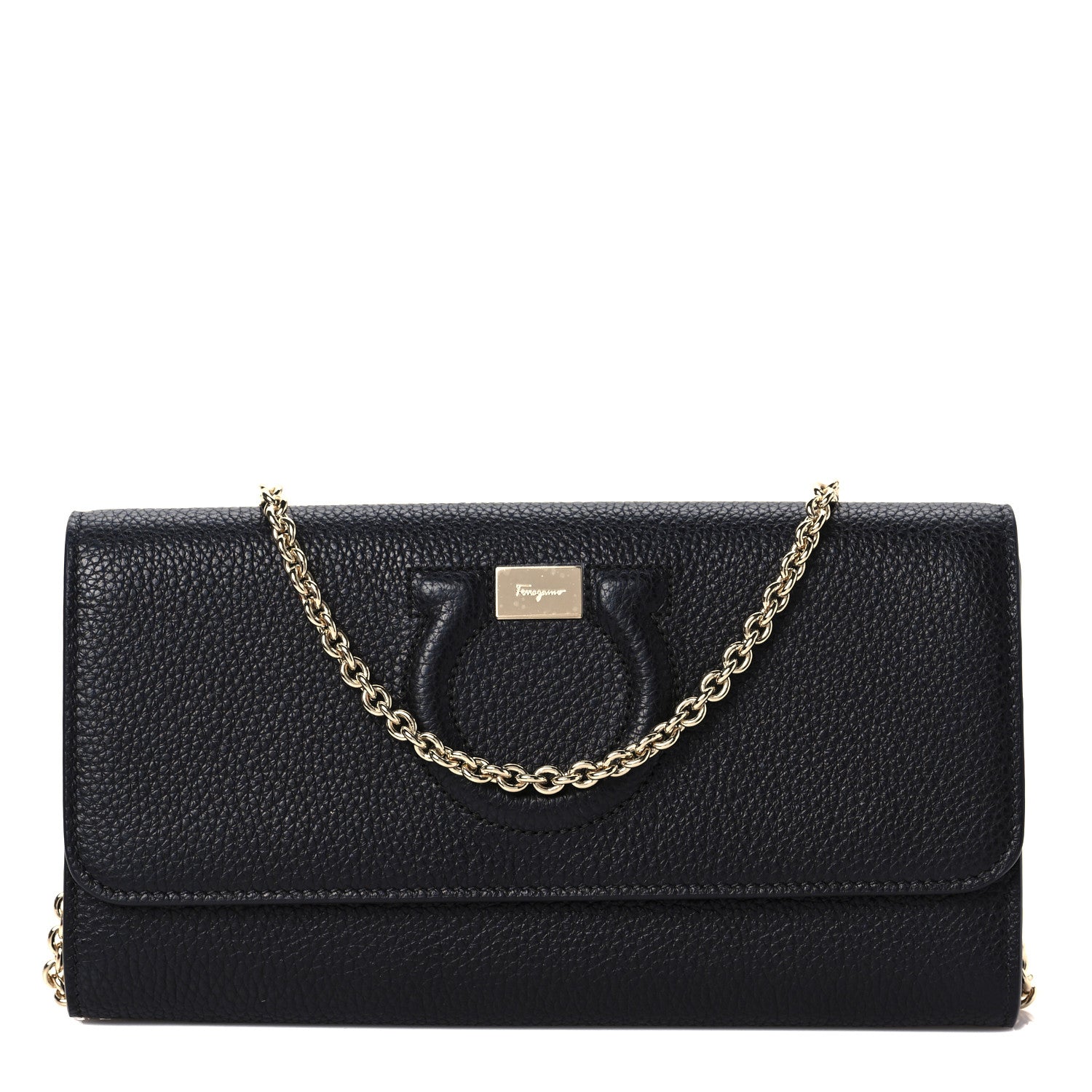 Salvatore Ferragamo Calfskin City Wallet On Chain Black 1 of 6