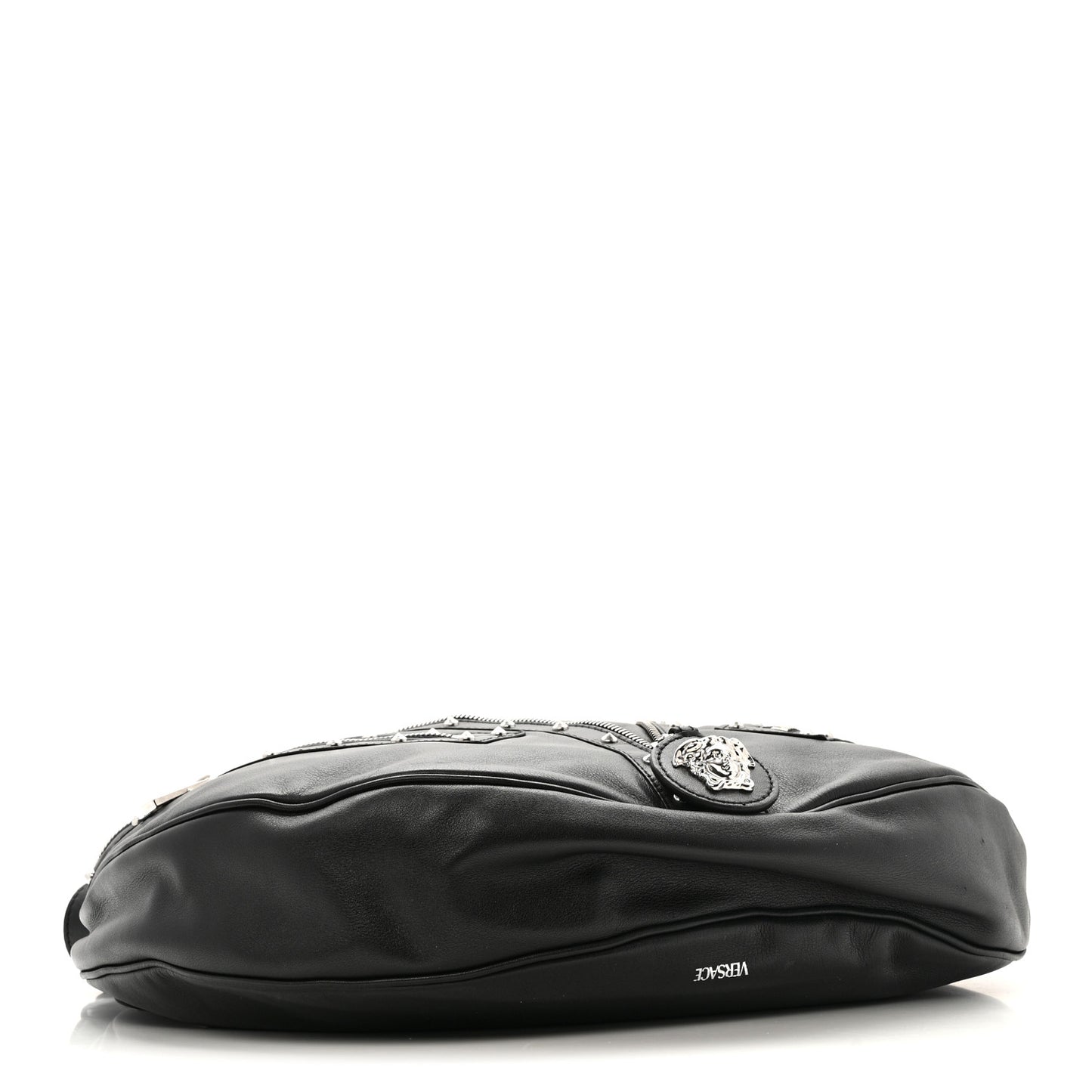 Calfskin Studded Medium Repeat Zip Hobo Black