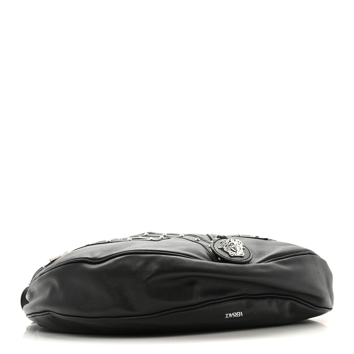 Versace Calfskin Studded Medium Repeat Zip Hobo Black 4 of 14