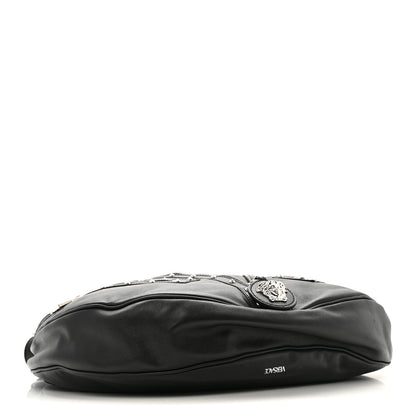 Versace Calfskin Studded Medium Repeat Zip Hobo Black 4 of 14