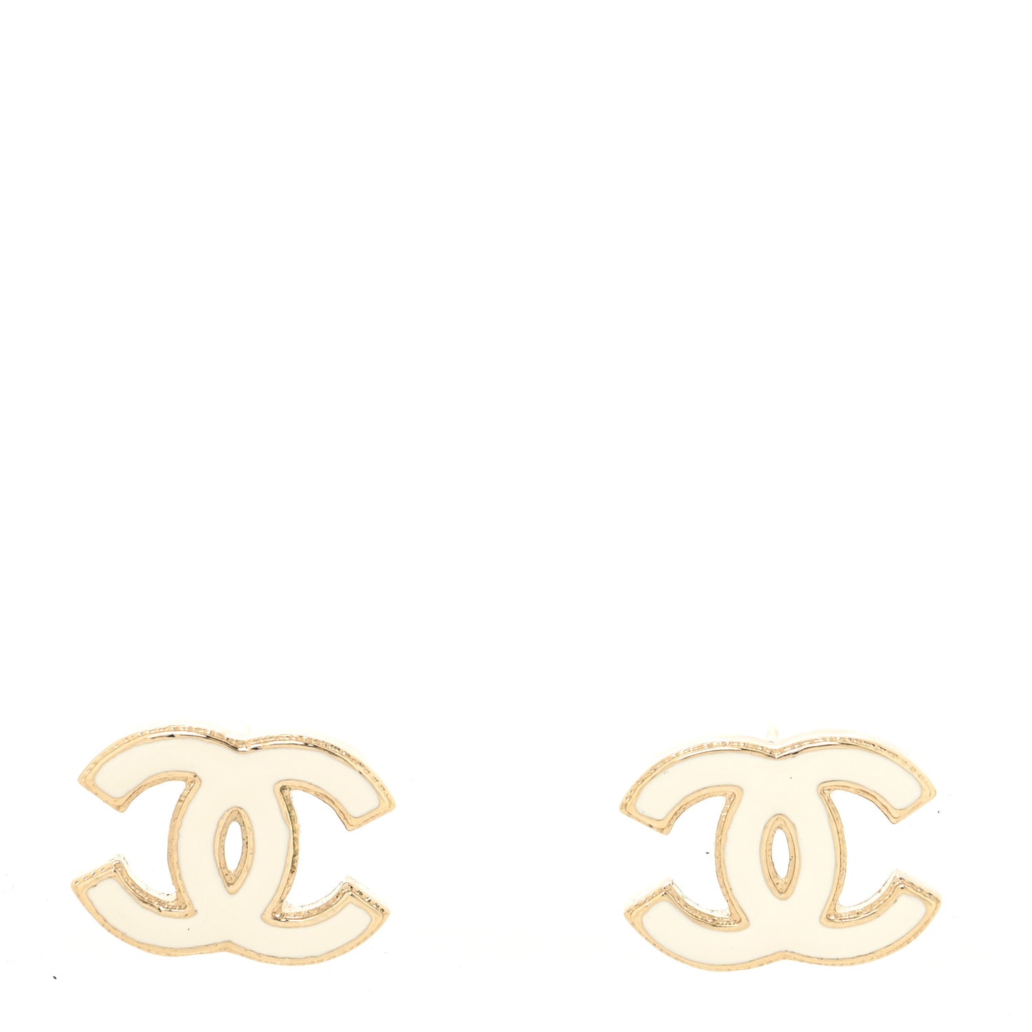 Enamel CC Earrings Gold White