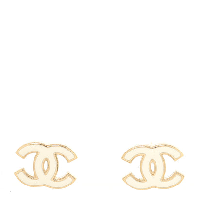Chanel Enamel CC Earrings Gold White 1 of 4