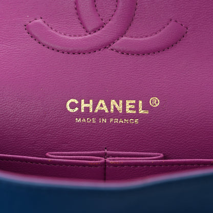 Chanel Lambskin Quilted Medium Double Flap Blue Pink 6 of 11