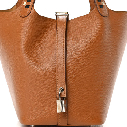 Hermes Epsom Tressage De Cuir Picotin Lock 18 PM Gold Craie Black 8 of 12