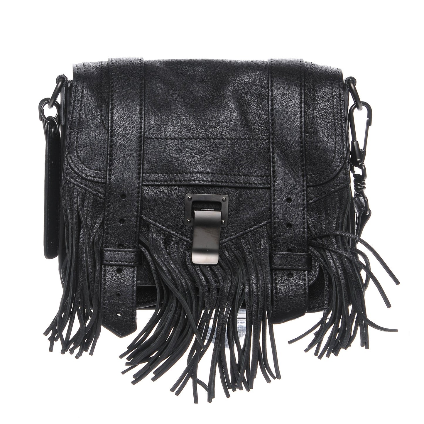 Lambskin Fringe PS1 Crossbody Pouch Black