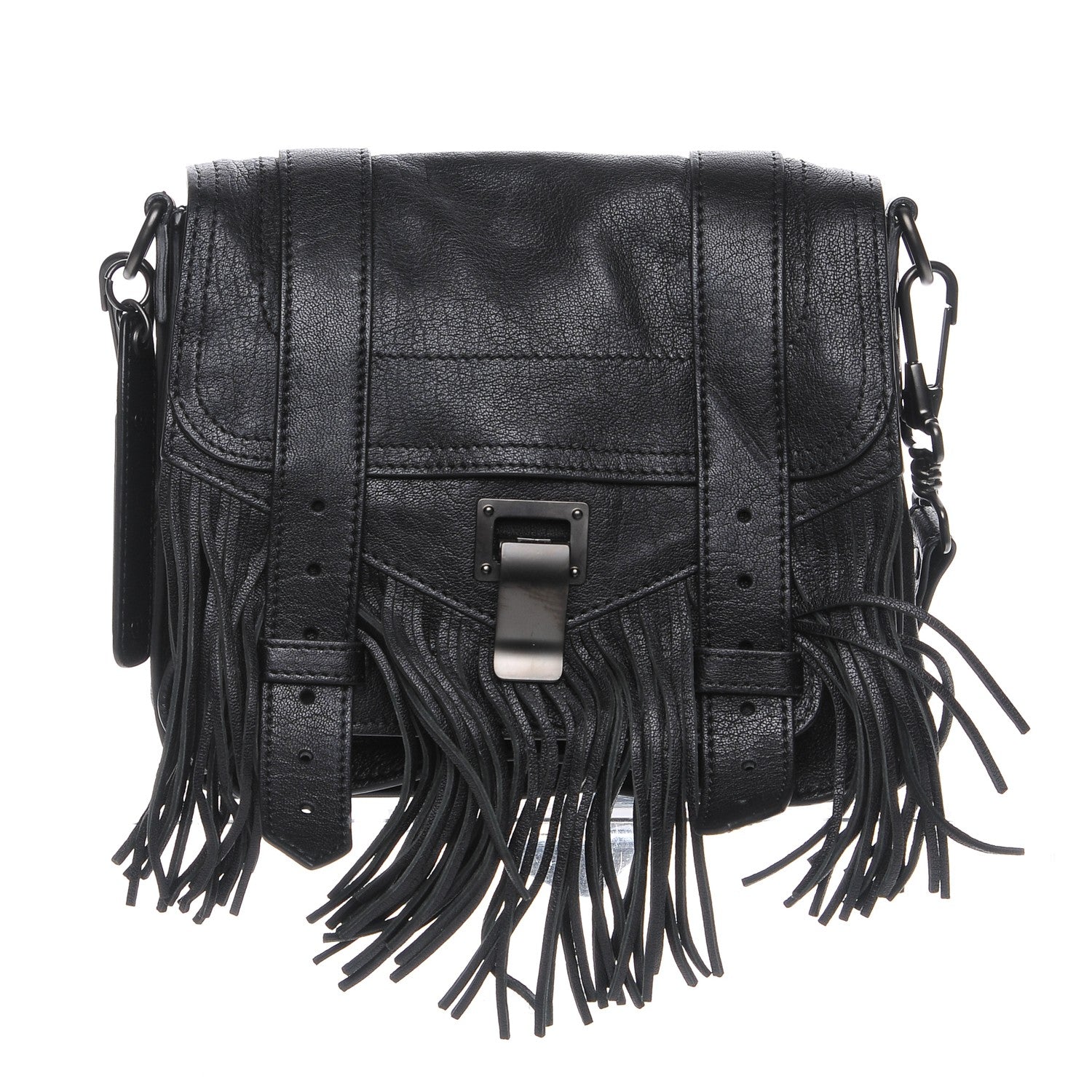 Proenza Schouler Lambskin Fringe PS1 Crossbody Pouch Black 1 of 8