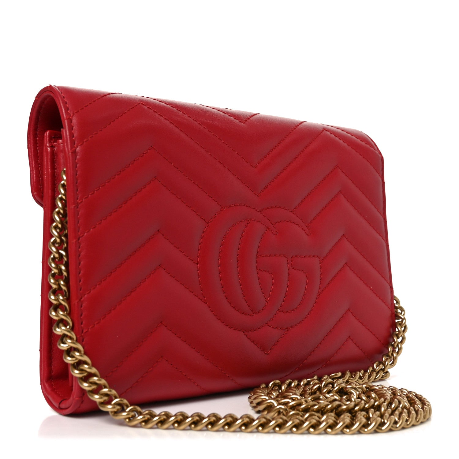 Gucci Calfskin Matelasse GG Marmont Chain Wallet Hibiscus Red 3 of 10