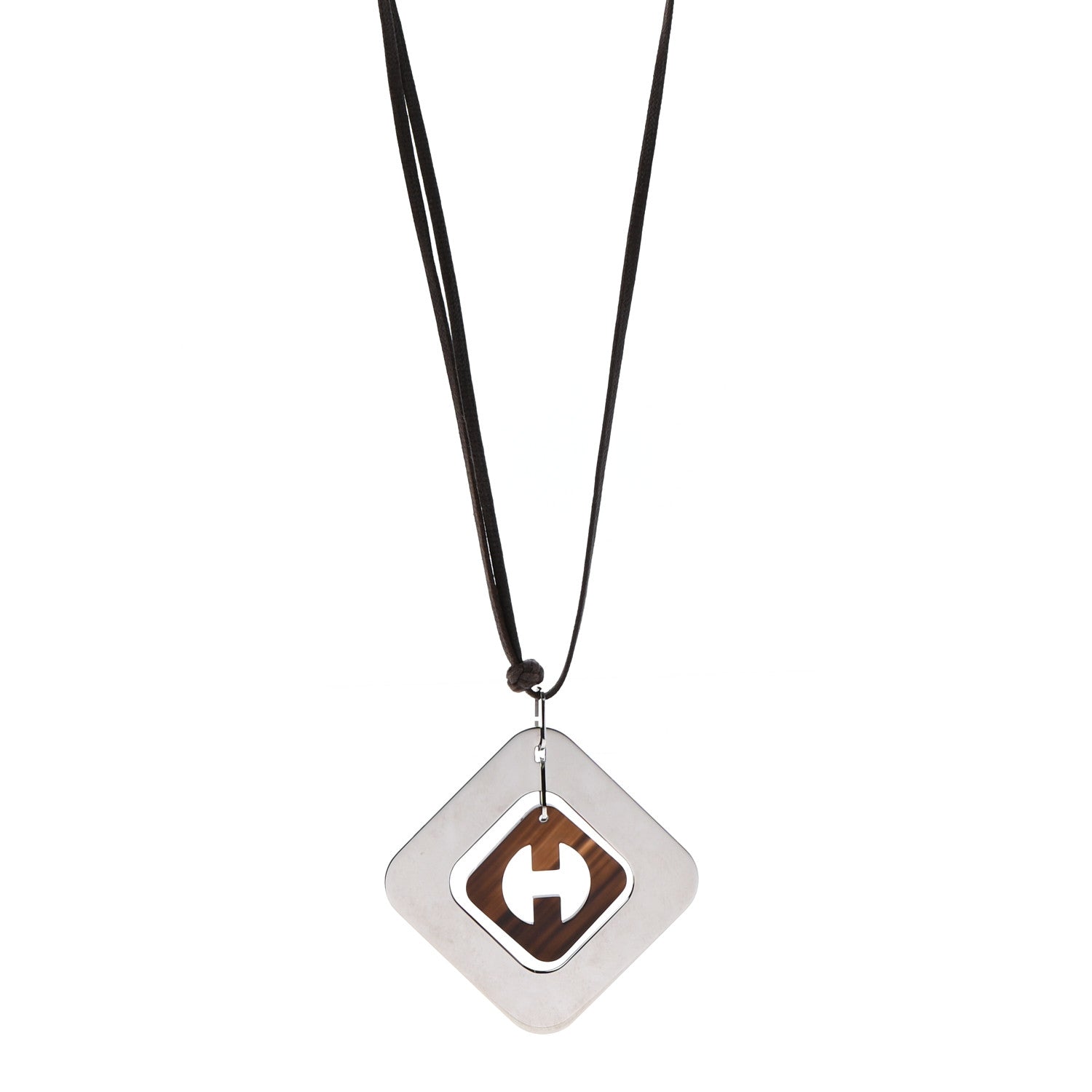 Hermes Buffalo Horn Palladium Pendant Necklace 1 of 5