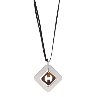 Hermes Buffalo Horn Palladium Pendant Necklace 1 of 5
