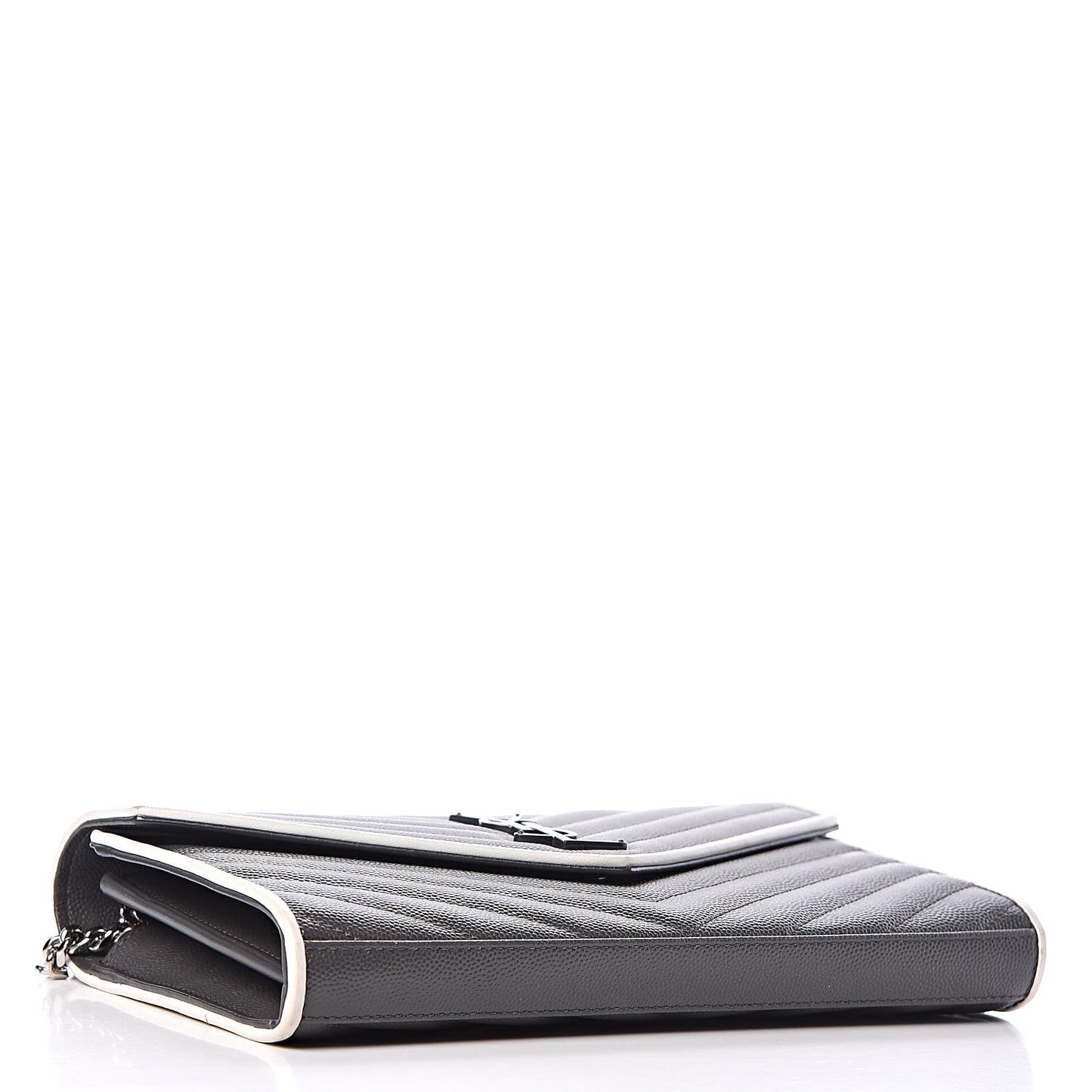 Grain De Poudre Matelasse Chevron Monogram Chain Wallet Grey White