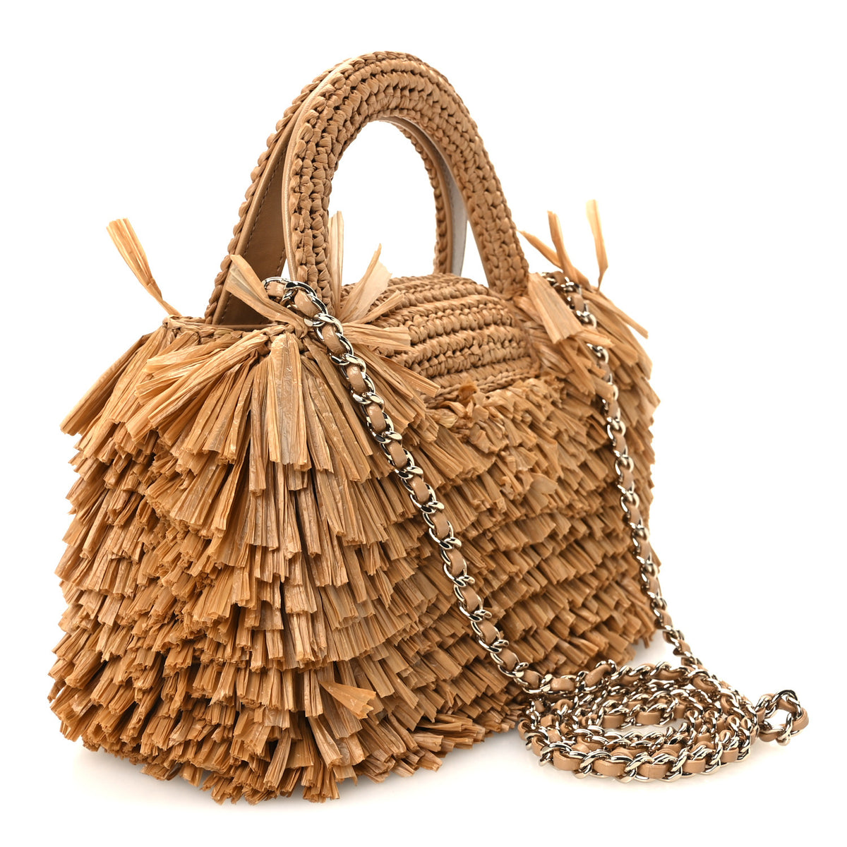 Raffia Fringe Nano Kelly Shopper Dark Beige
