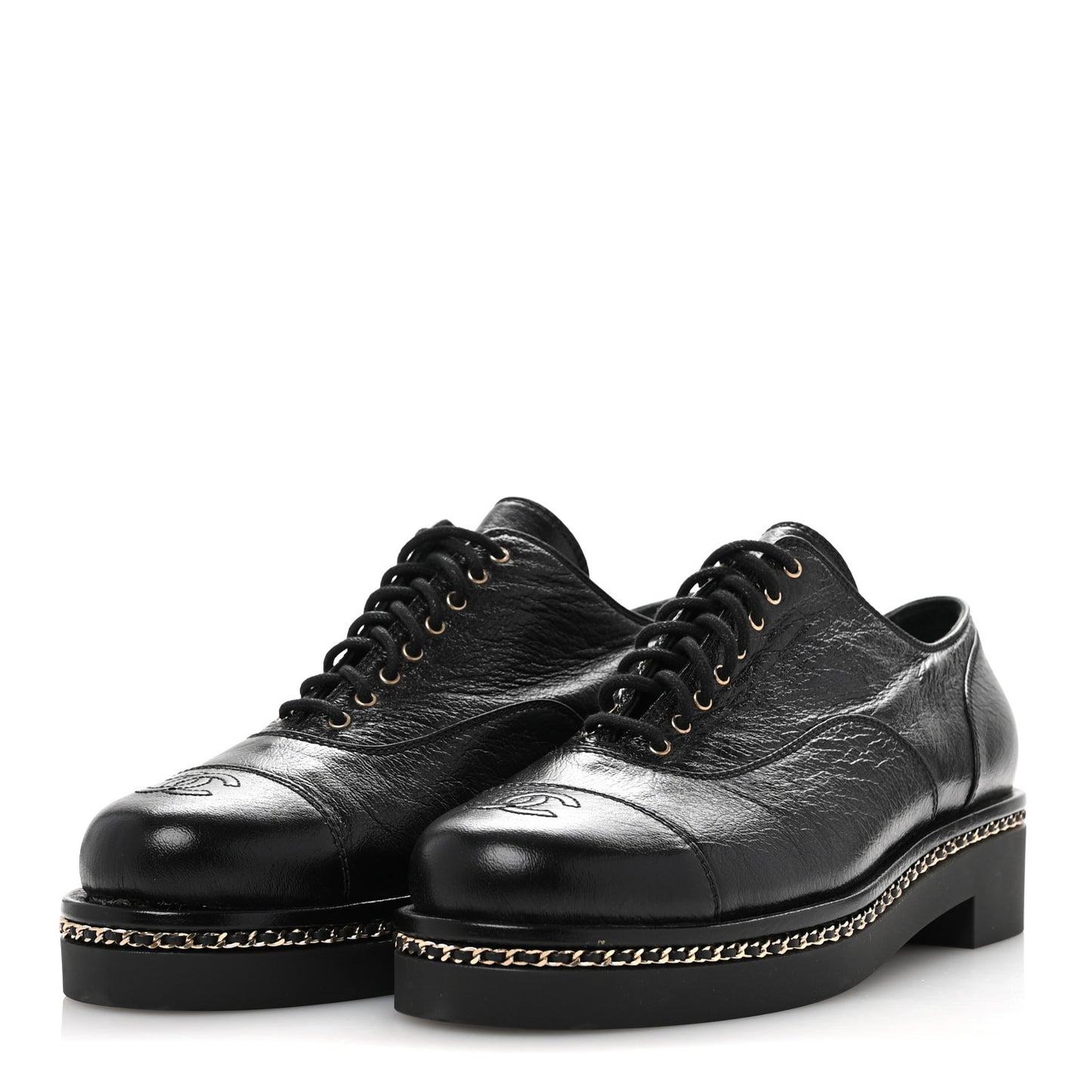 Shiny Crumpled Lambskin CC Lace Up Oxfords 41 Black