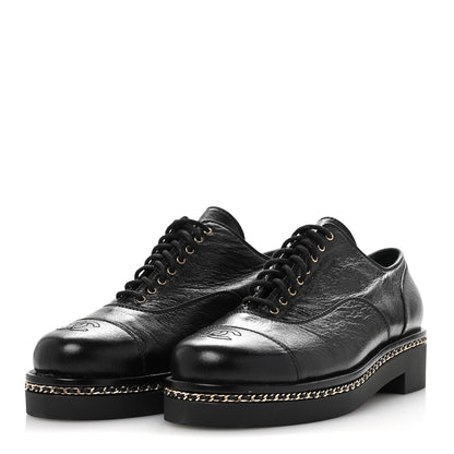 Chanel Shiny Crumpled Lambskin CC Lace Up Oxfords 41 Black 4 of 9