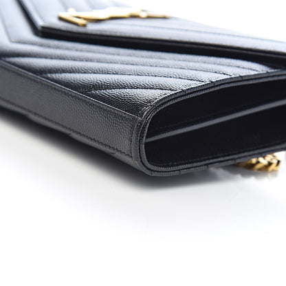 Saint Laurent Grain De Poudre Matelasse Chevron Monogram Chain Wallet Black 9 of 10