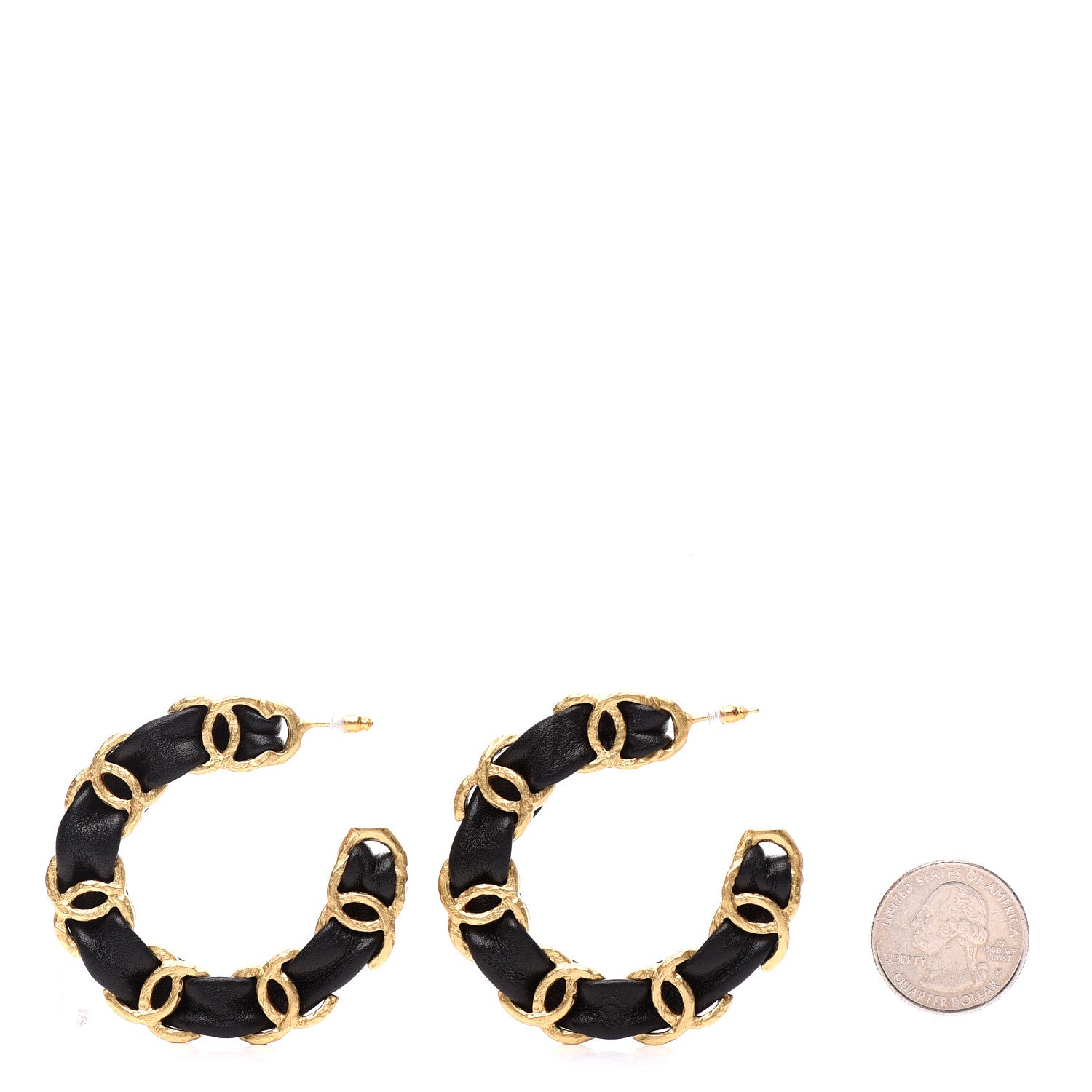 Chanel Lambskin CC Chain Hoop Earrings Gold Black 2 of 4