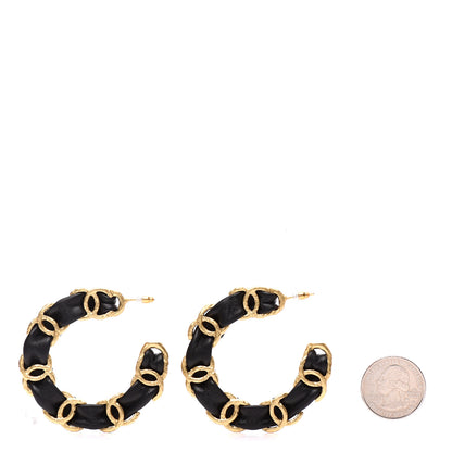 Chanel Lambskin CC Chain Hoop Earrings Gold Black 2 of 4