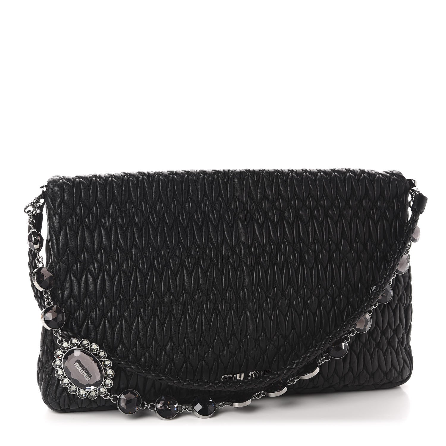 Miu Miu Nappa Matelasse Crystal Flap Clutch Black 3 of 10