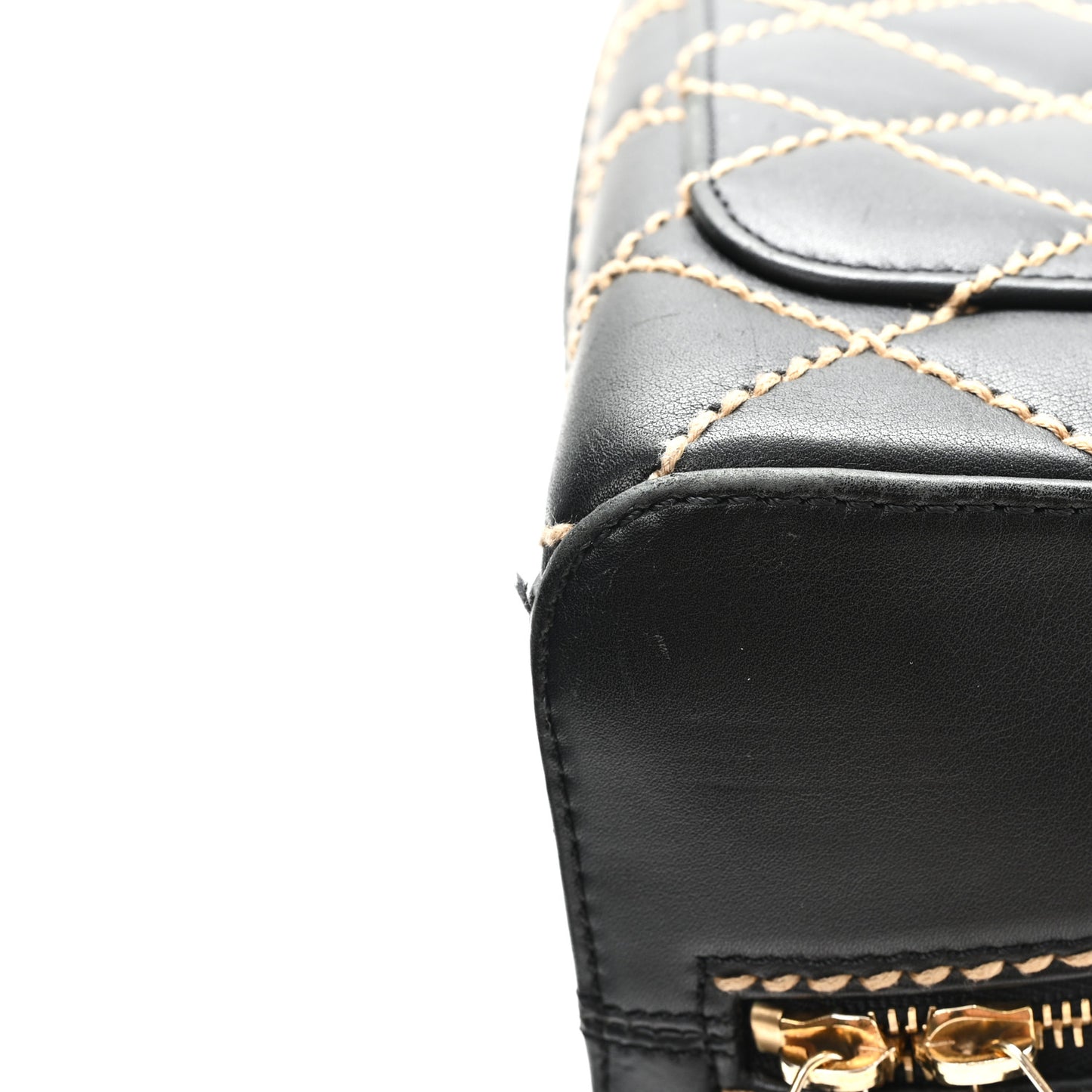 Calfskin Wild Stitch Vertical Top Handle Bag Black