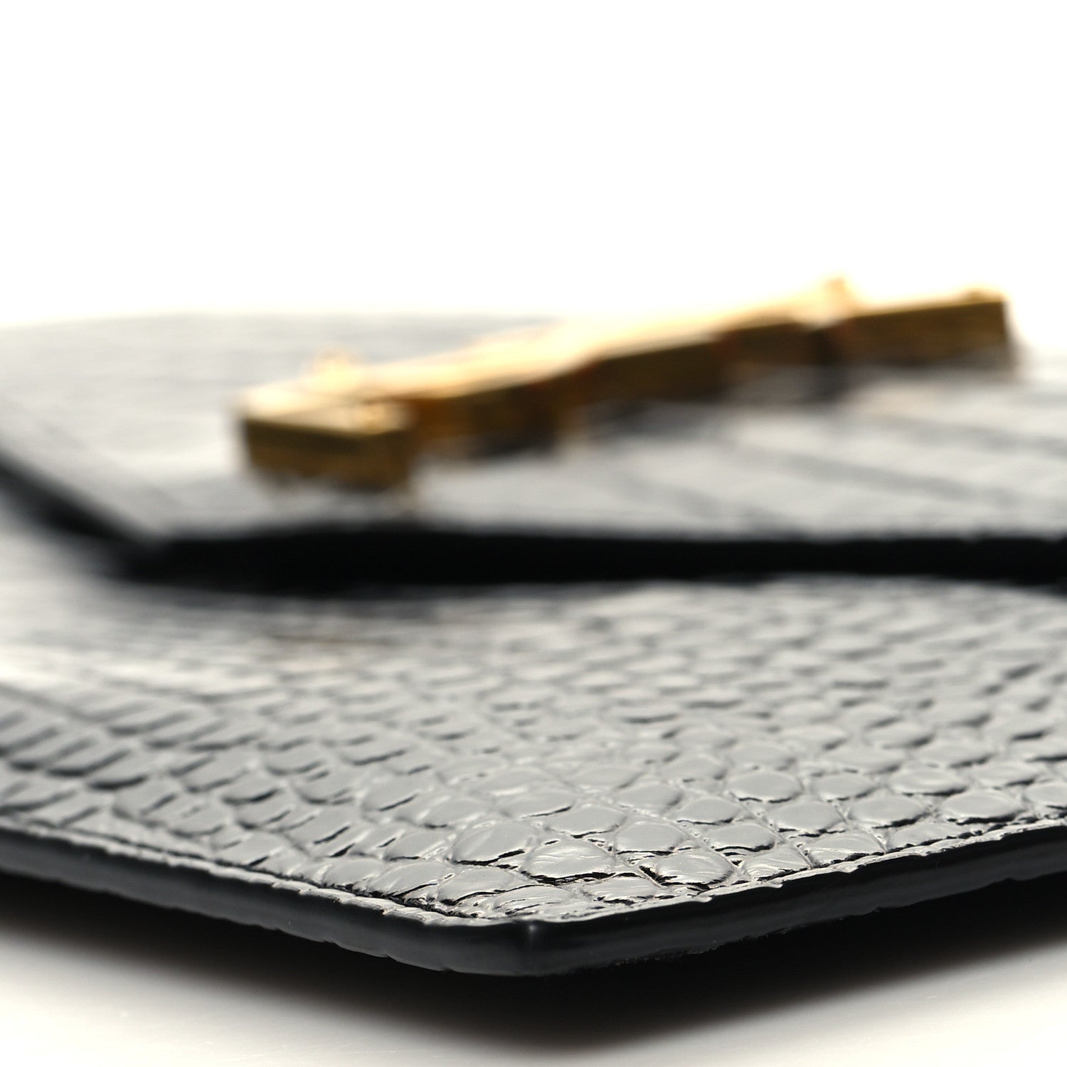Saint Laurent Calfskin Crocodile Embossed Uptown Monogram Pouch Black 10 of 10