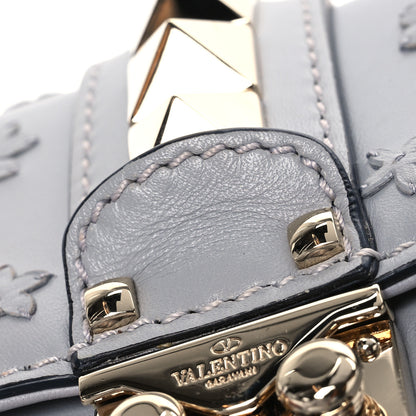 Valentino Garavani Vitello Flower Embellished Small Glam Lock Rockstud Flap Pastel Grey 13 of 14