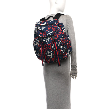 Gucci Techno Canvas GucciGhost Double Buckle Backpack Blue Agata Hibiscus Red 2 of 10
