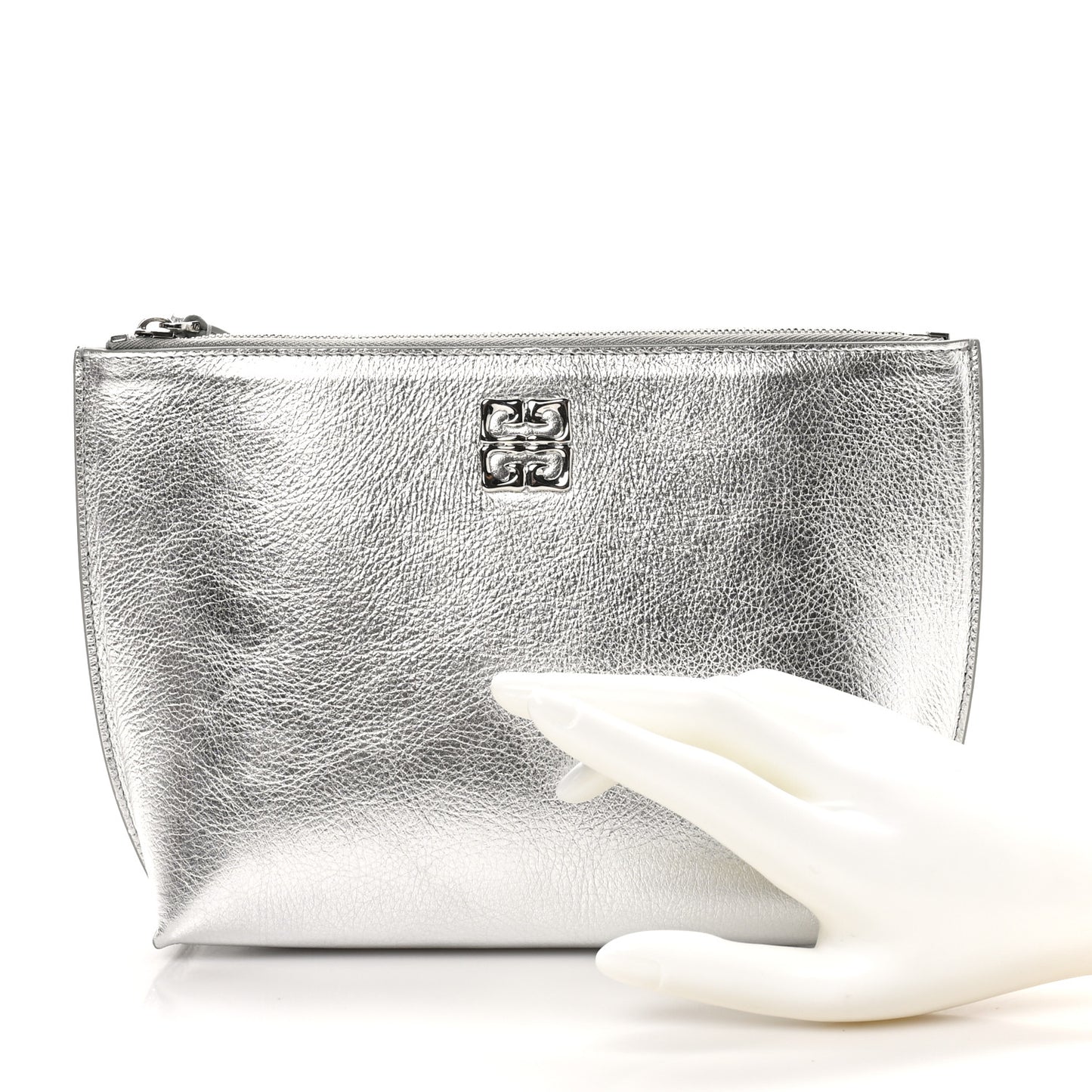 Metallic Calfskin 4G Liquid Pouch Silver