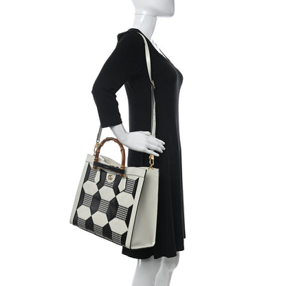 Gucci Calfskin Geometric Inlay Medium Diana Tote Bag White Black 2 of 10