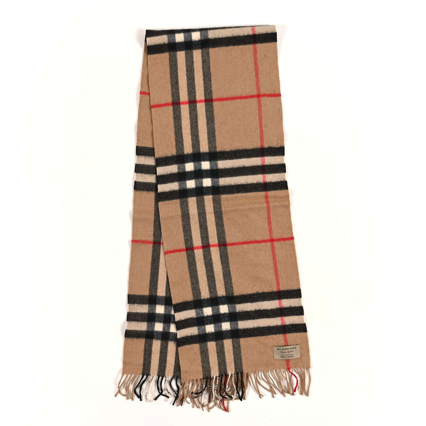 Cashmere House Check Fringe Scarf Camel