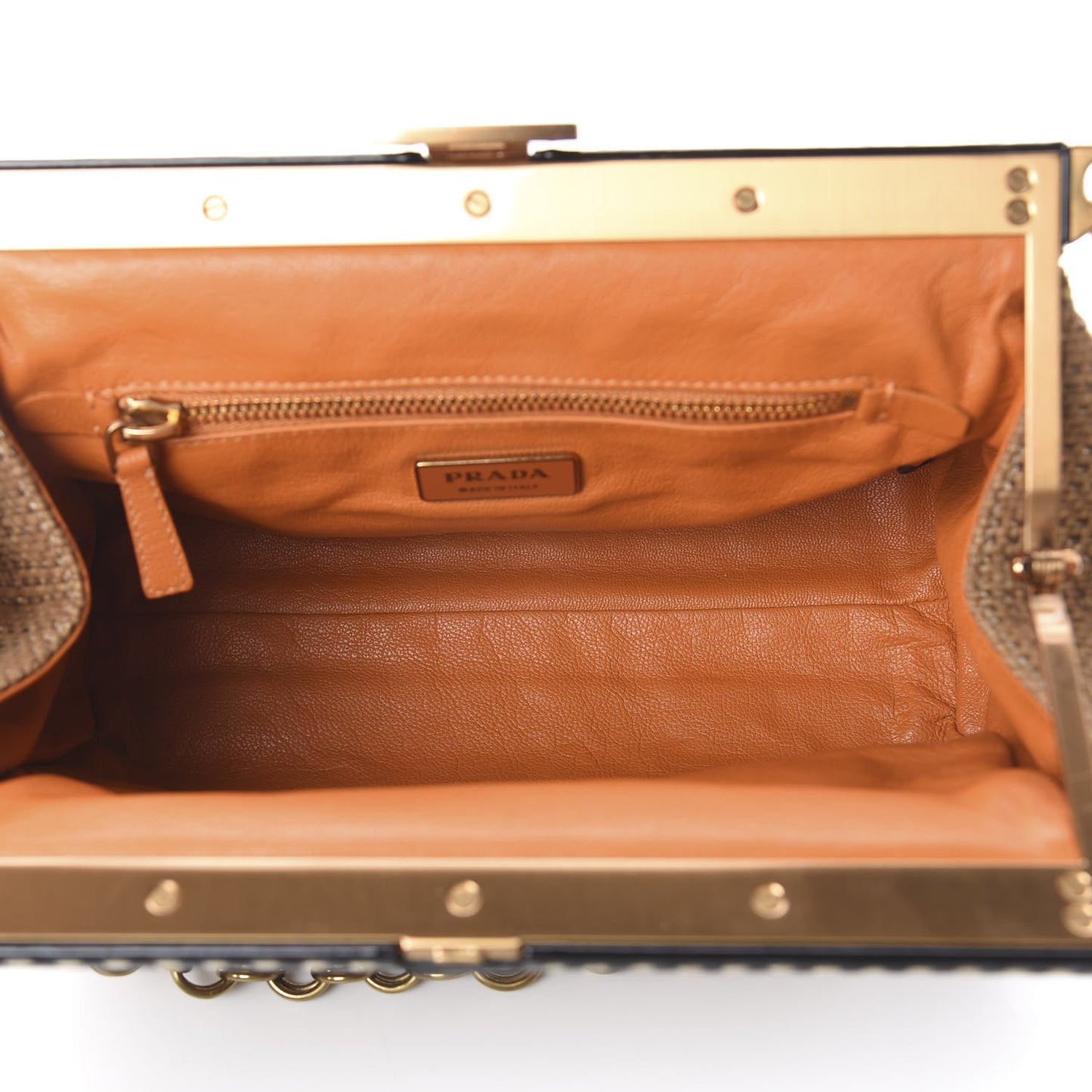 Straw Crocodile Woven Semitracolla Frame Bag Tabacco Naturale