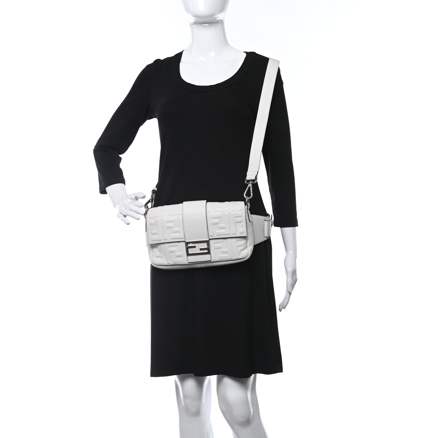 Nappa FF 1974 Embossed Belt Baguette Bag White