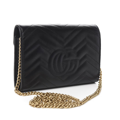 Gucci Calfskin Matelasse GG Marmont Chain Wallet Black 4 of 13