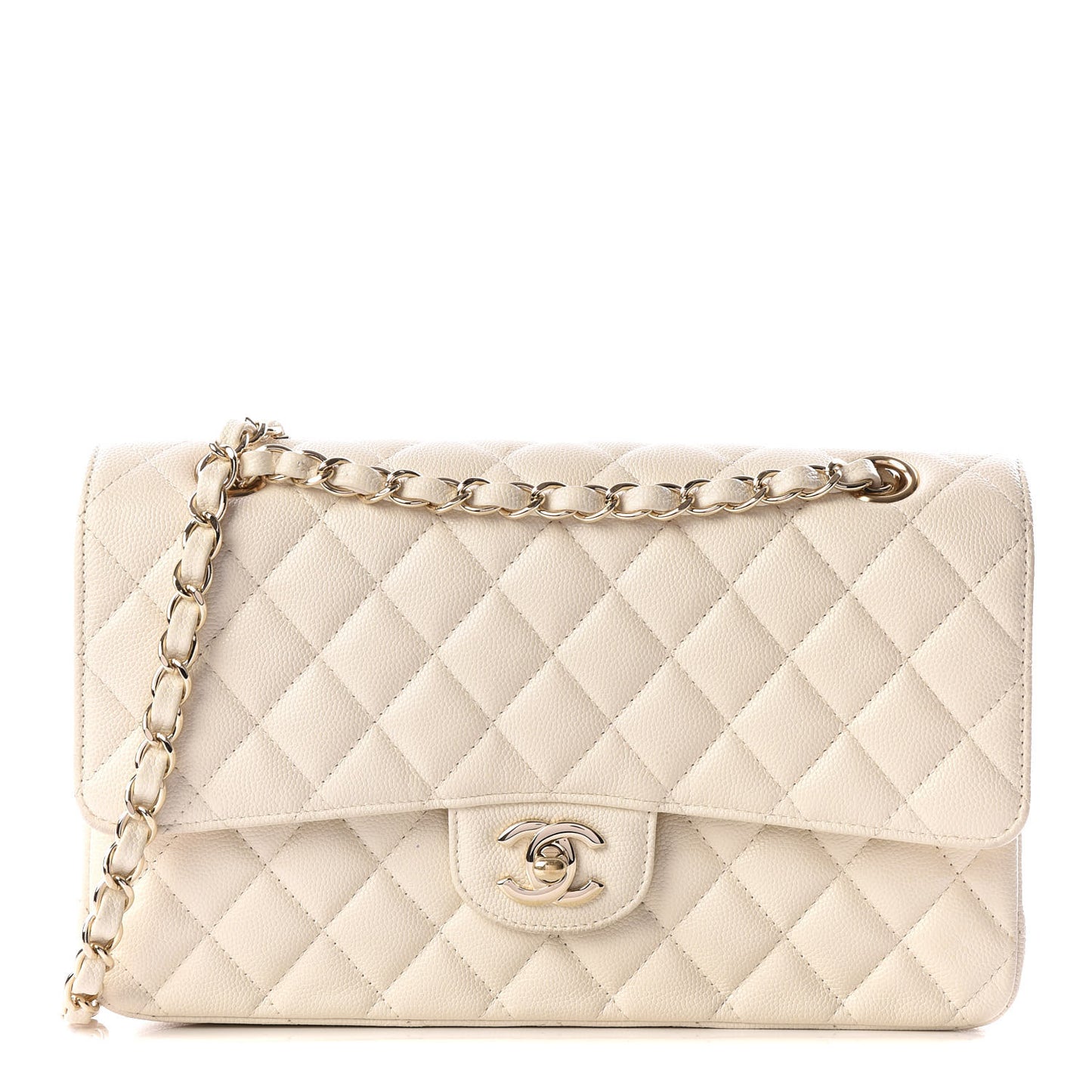 Caviar Quilted Medium Double Flap White