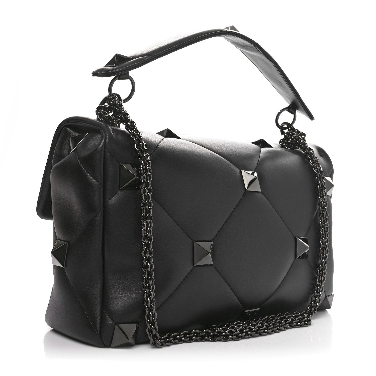 Valentino Garavani Nappa Monochrome Large Roman Stud Shoulder Bag Black 3 of 9