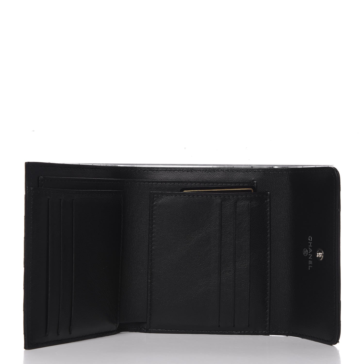 Chanel Lambskin Chevron Quilted Compact Flap Wallet Black 5 of 8