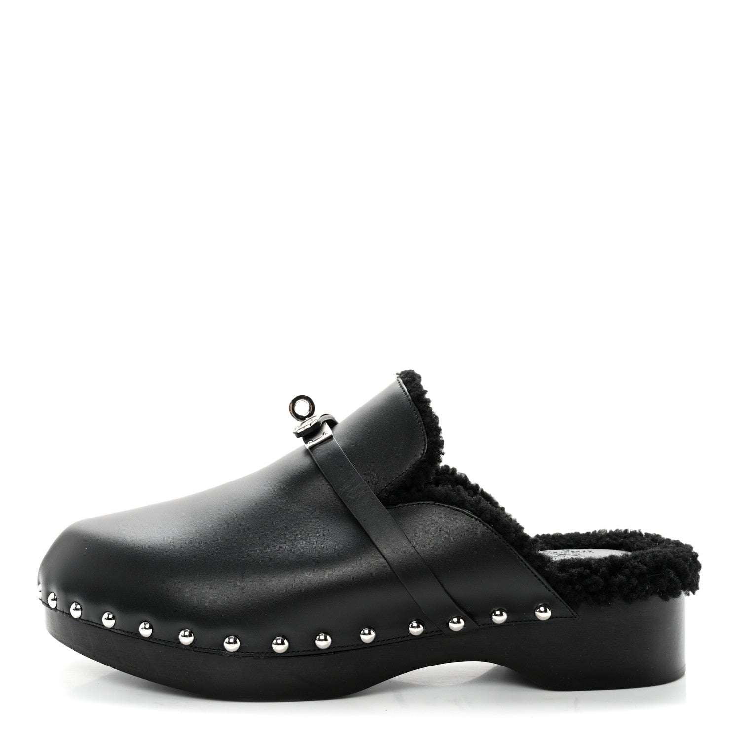 Hermes Calfskin Woolskin Carlotta Mules 41 Black 1 of 12