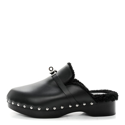 Hermes Calfskin Woolskin Carlotta Mules 41 Black 1 of 12