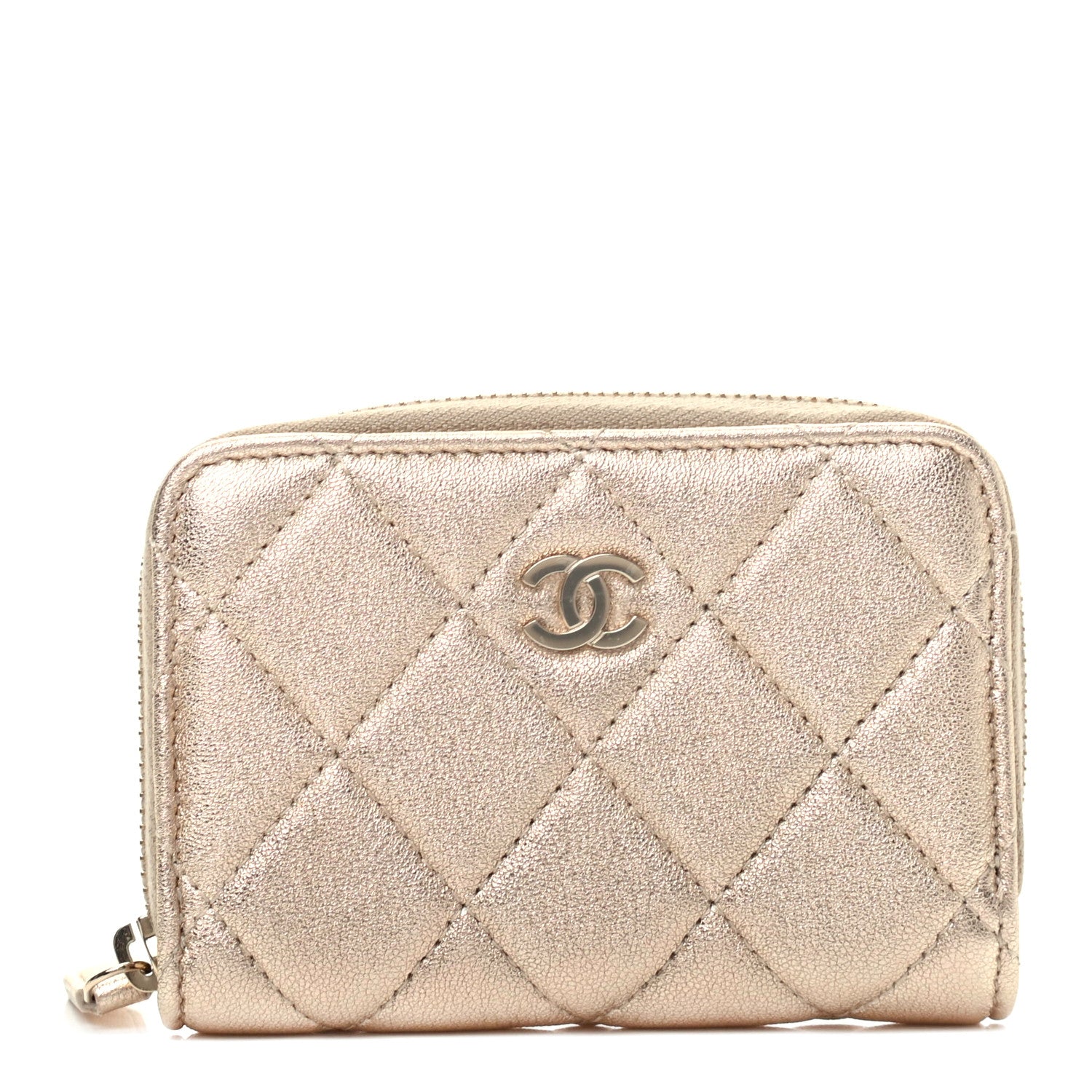 Chanel Metallic Lambskin Quilted Zip Coin Purse Wallet Gold 1 of 8
