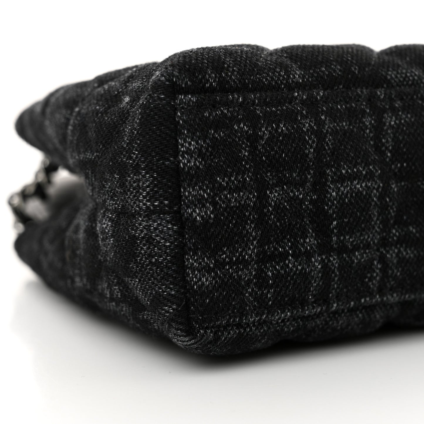 Printed Denim Quilted Nano Kelly Shopper Black Grey