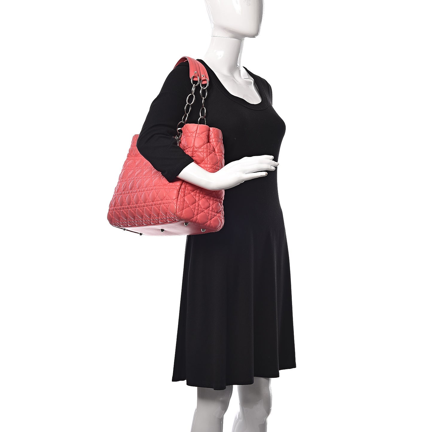 Lambskin Cannage Large Dior Soft Shopping Tote Coral