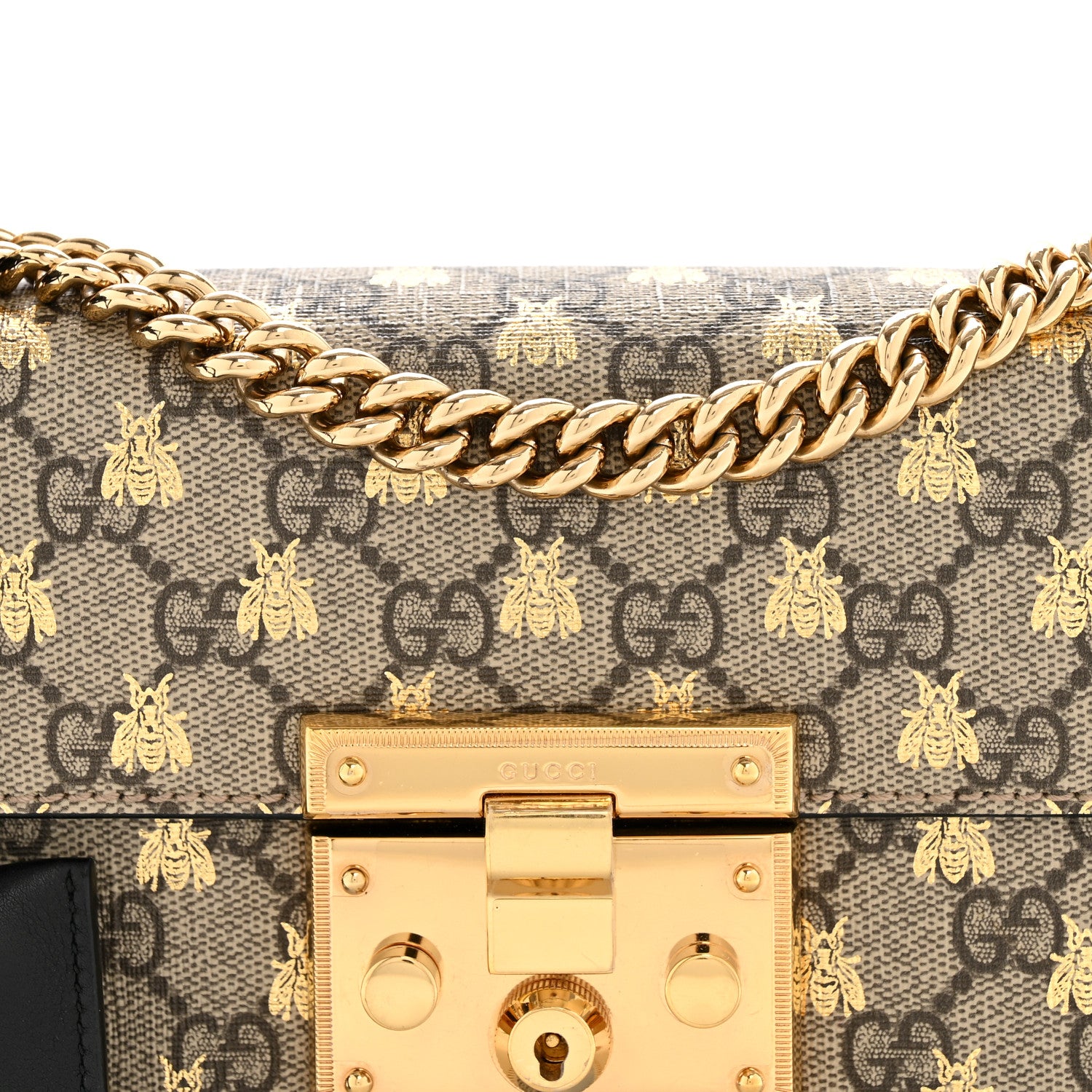 Gucci GG Supreme Monogram Bees Small Padlock Shoulder Bag Black 8 of 13