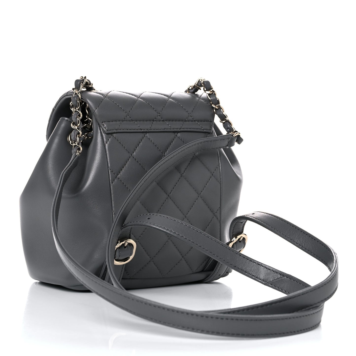 Lambskin Quilted Small Duma Drawstring Backpack Grey